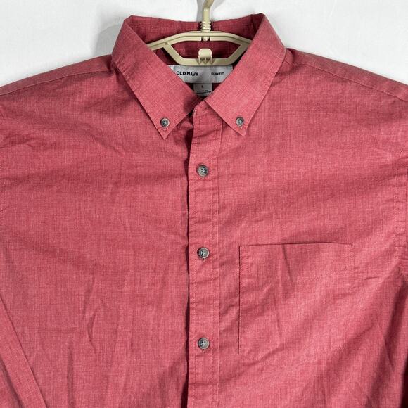 Old Navy Men Button Up Shirt Size L Pink Long Sleeve Cotton Poly Preppy Slim Fit - Picture 1 of 8